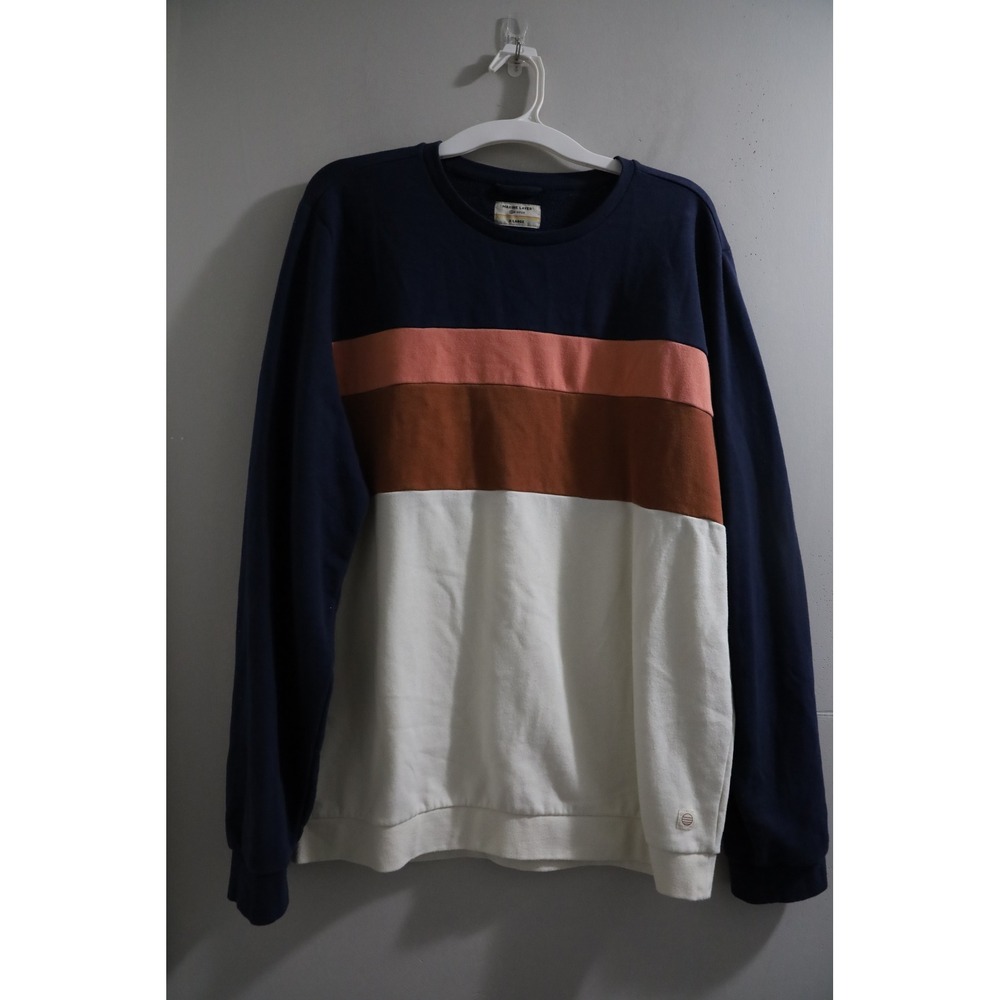 Marine Layer Re-Spun Colorblock Sweatshirt Mens XL Navy Pink Rust Striped 13618